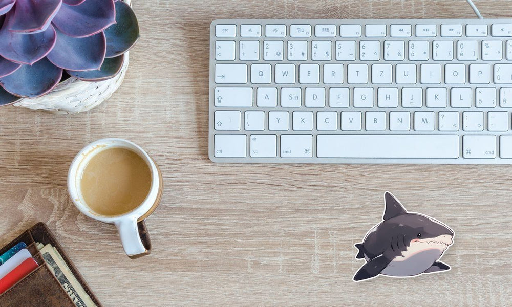 Fat White Shark Cartoon Sticker