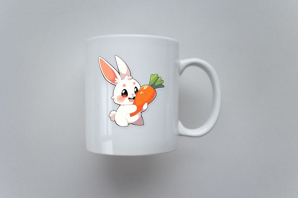 Happy White Bunny with Carrot Sticker