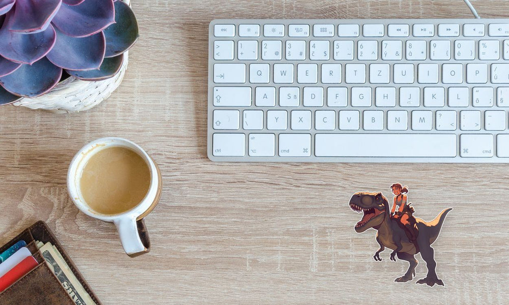Lara Croft Riding Dinosaur Sticker