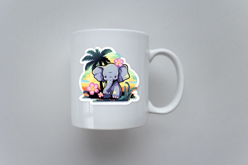 Elephant with Flower Against Sunset Sticker