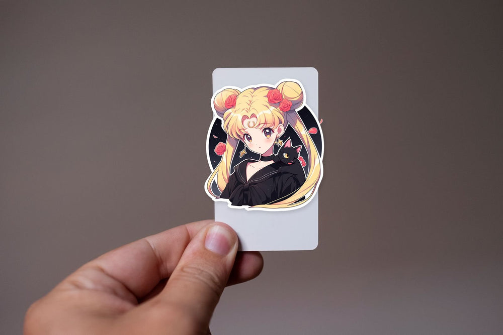 Sailor Moon with Luna Cat on Shoulder Sticker
