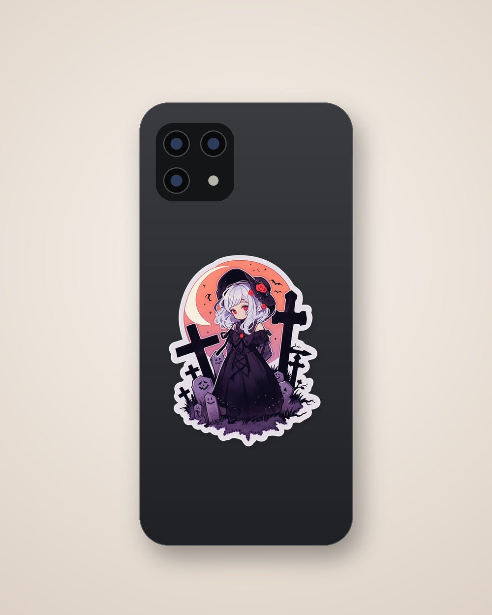 Halloween Anime Girl in Spooky Cemetery Sticker