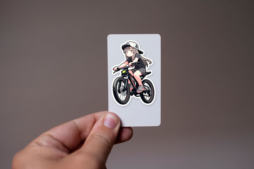 Cute Anime Girl on Mountain Bike Sticker