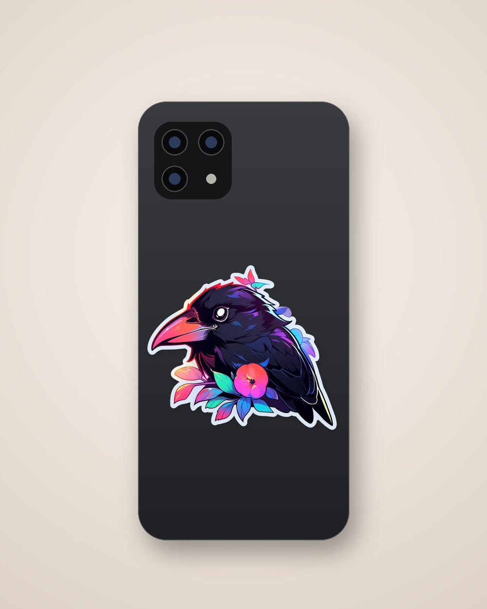 Crow & Leaves Colorful Sticker