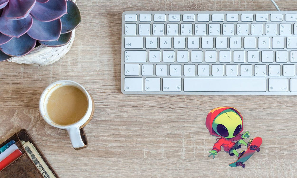 Skateboarding Alien in Red Hoodie Sticker