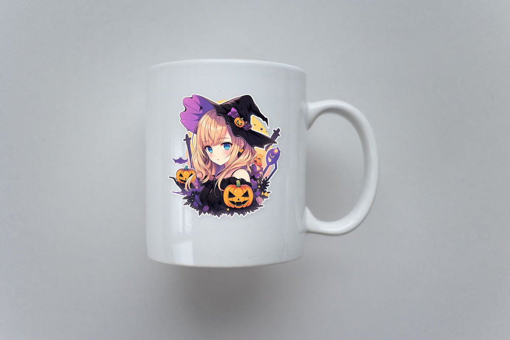 Cute Anime Girl with Pumpkins Halloween Sticker