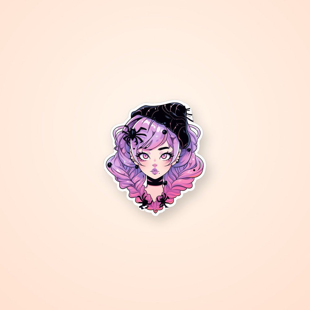 Halloween Anime Girl with Spiders Sticker
