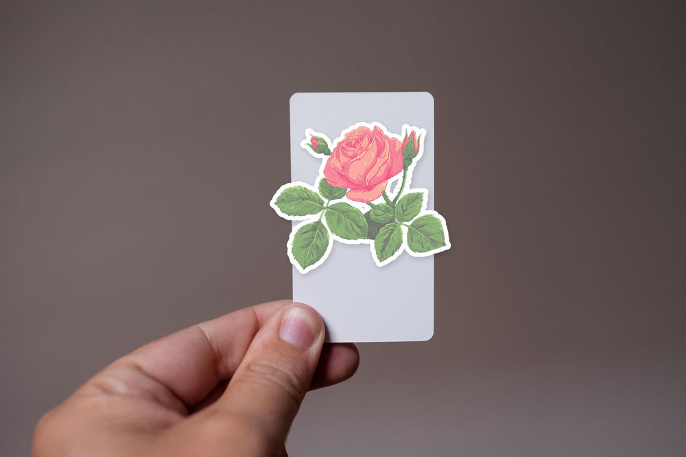 Blooming Pink Rose Vintage Floral Art Sticker