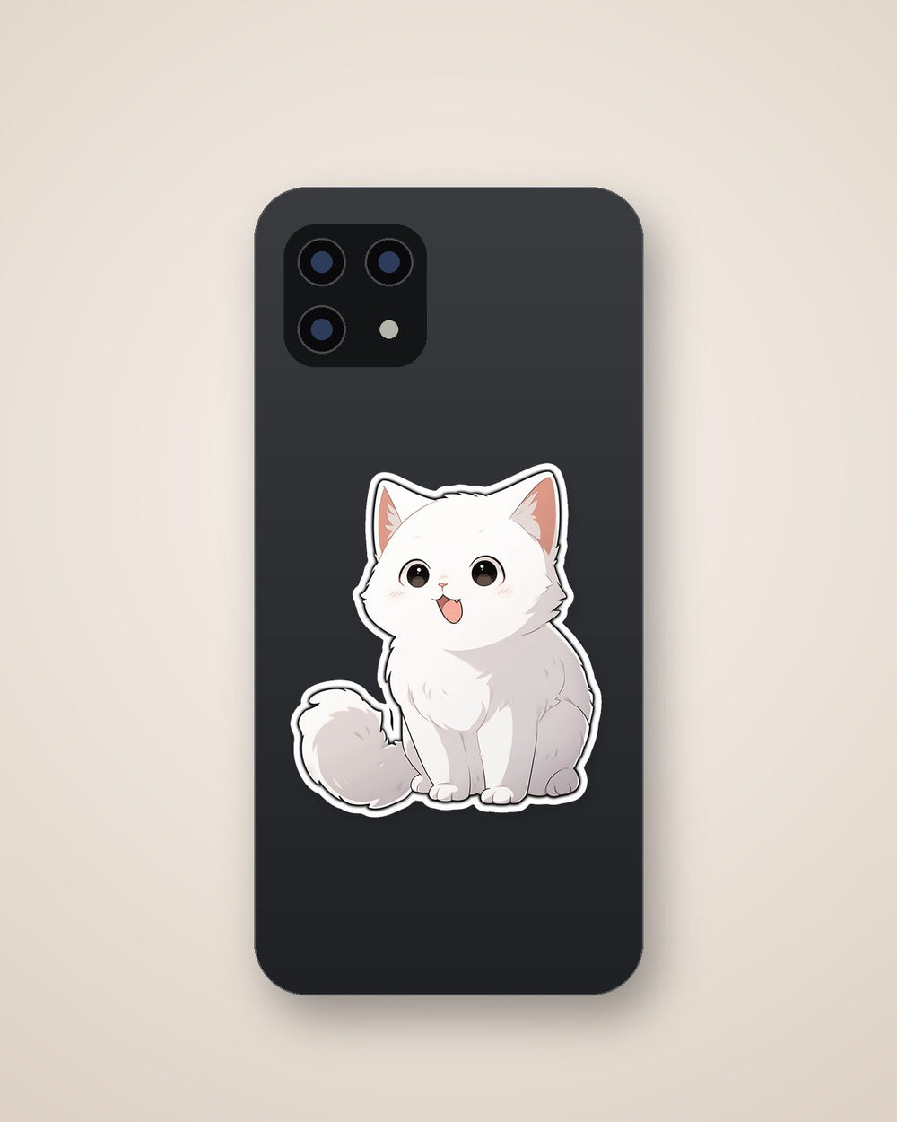Cute Fluffy White Cat Sticker