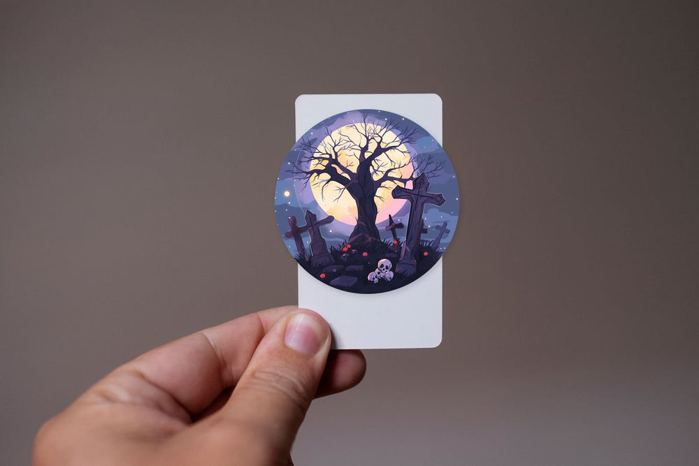 Halloween Cemetery Moon Round Sticker