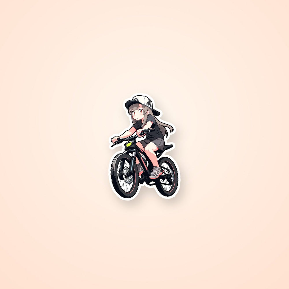 Cute Anime Girl on Mountain Bike Sticker