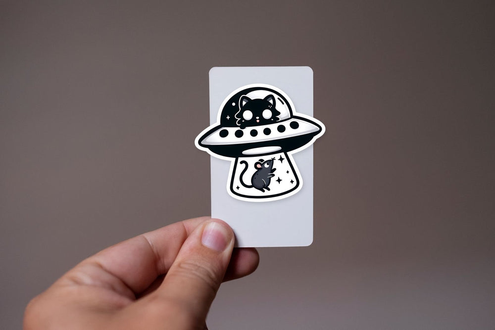 UFO Cat Abducting Mouse Sticker