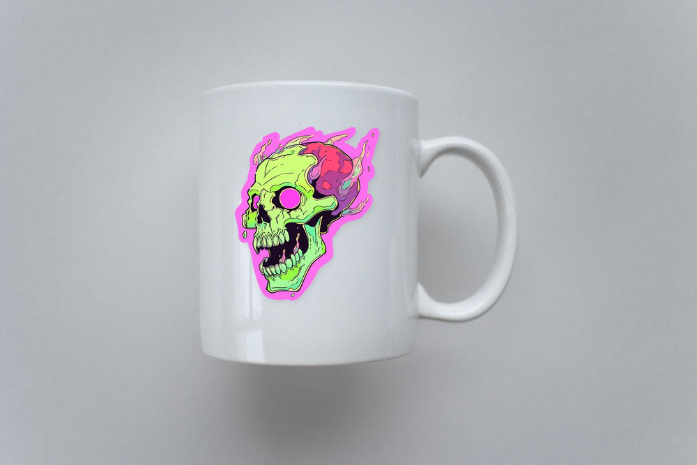 Creepy Green Skull in Pink Flame Sticker