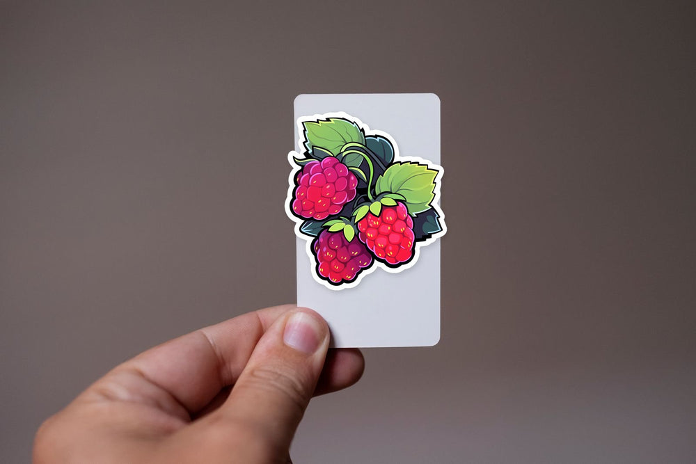 Three Raspberries with Leaves Sticker