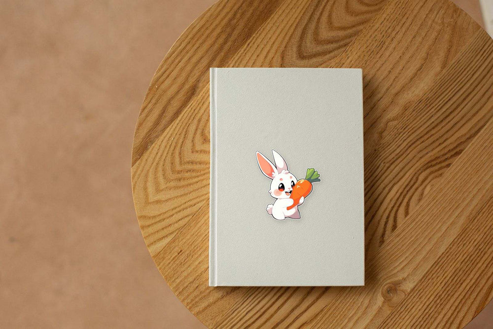 Happy White Bunny with Carrot Sticker