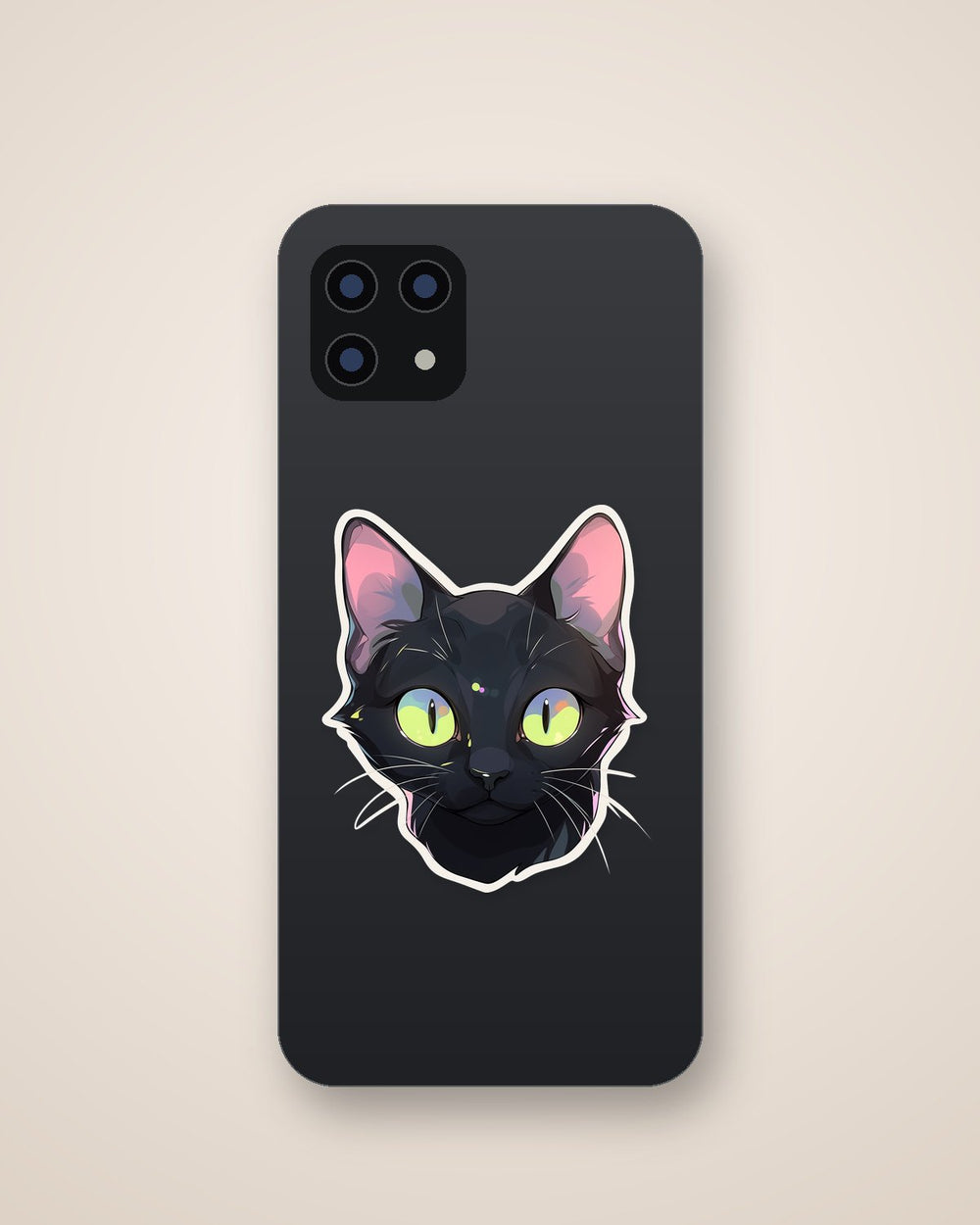 Green-Eyed Black Cat Head Art Sticker