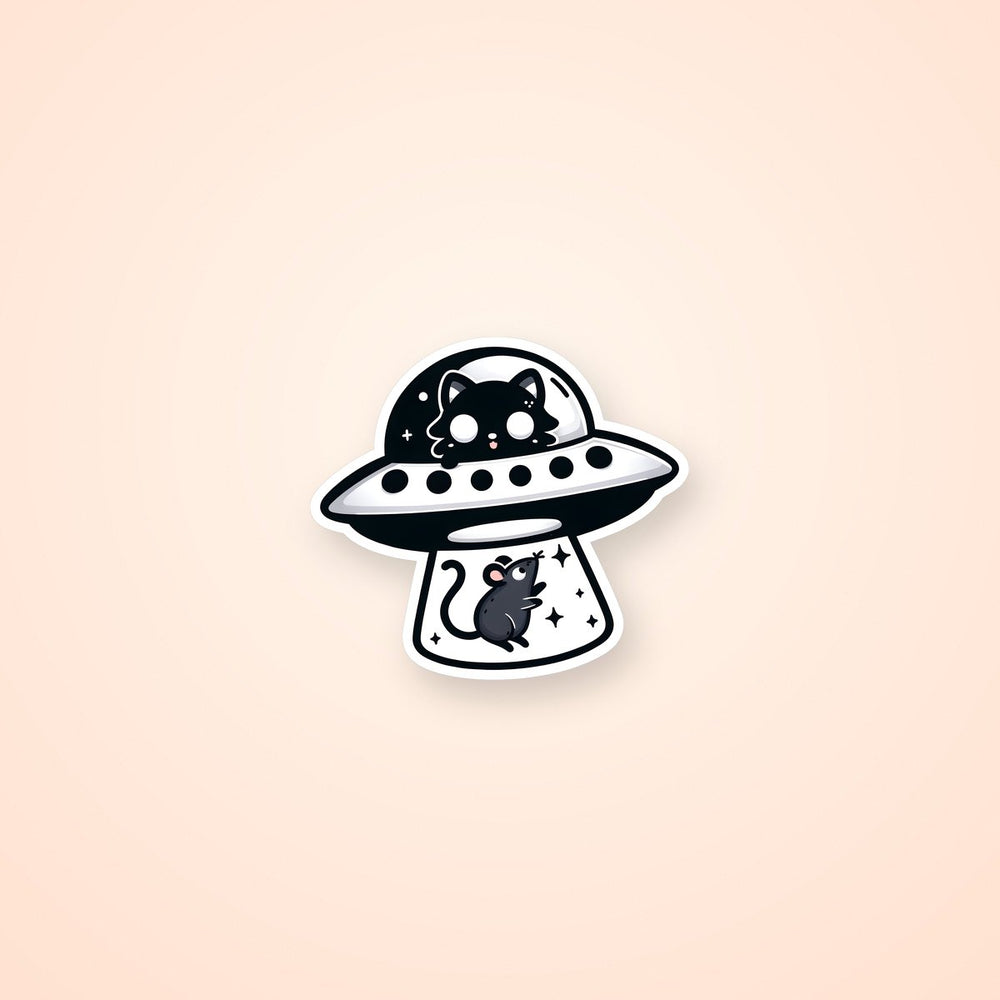 UFO Cat Abducting Mouse Sticker