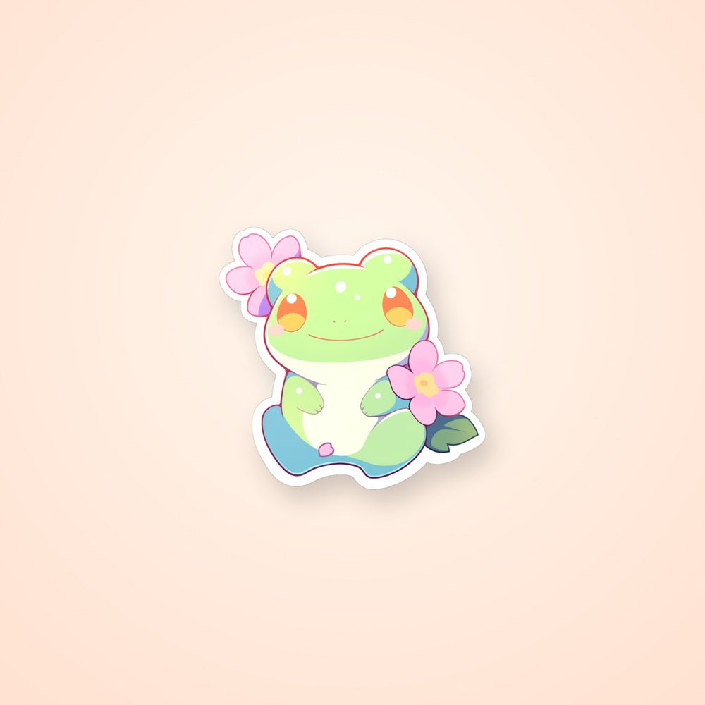 Aesthetic Cute Frog and Flowers Sticker