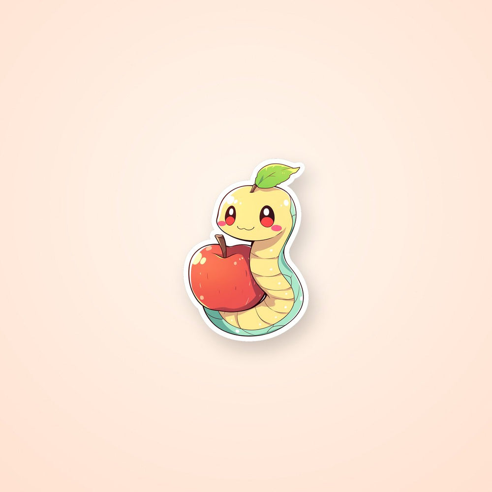 Cute Worm with Apple Sticker
