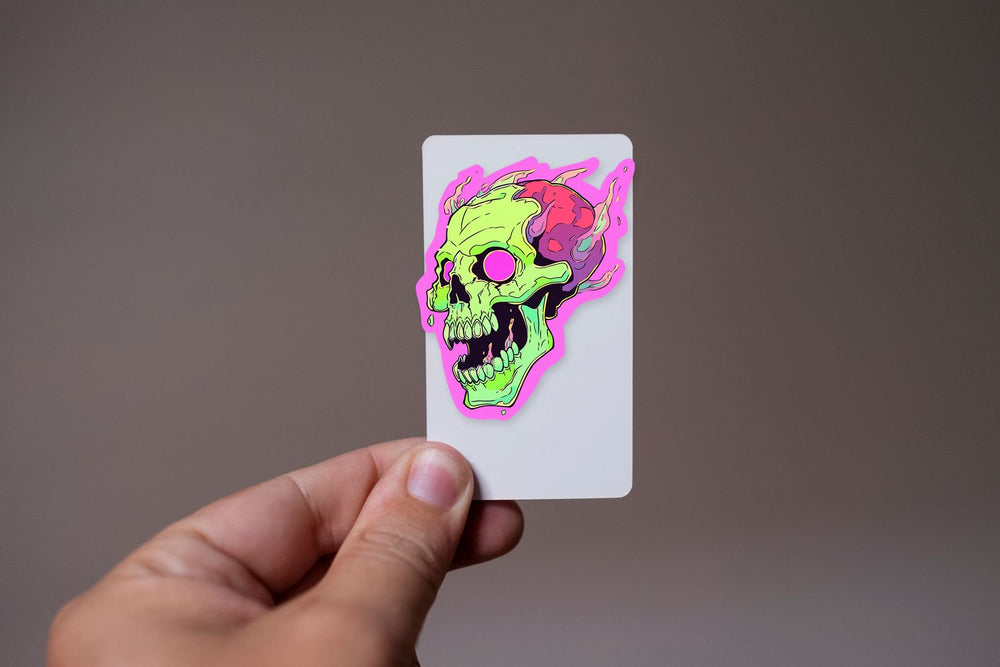 Creepy Green Skull in Pink Flame Sticker