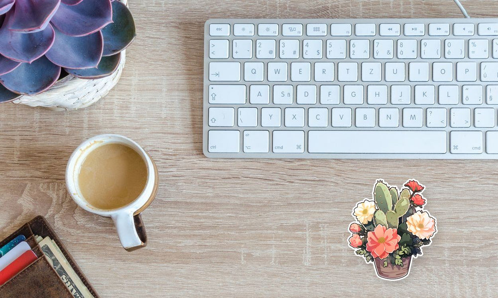 Cactus with Beautiful Flowers Sticker