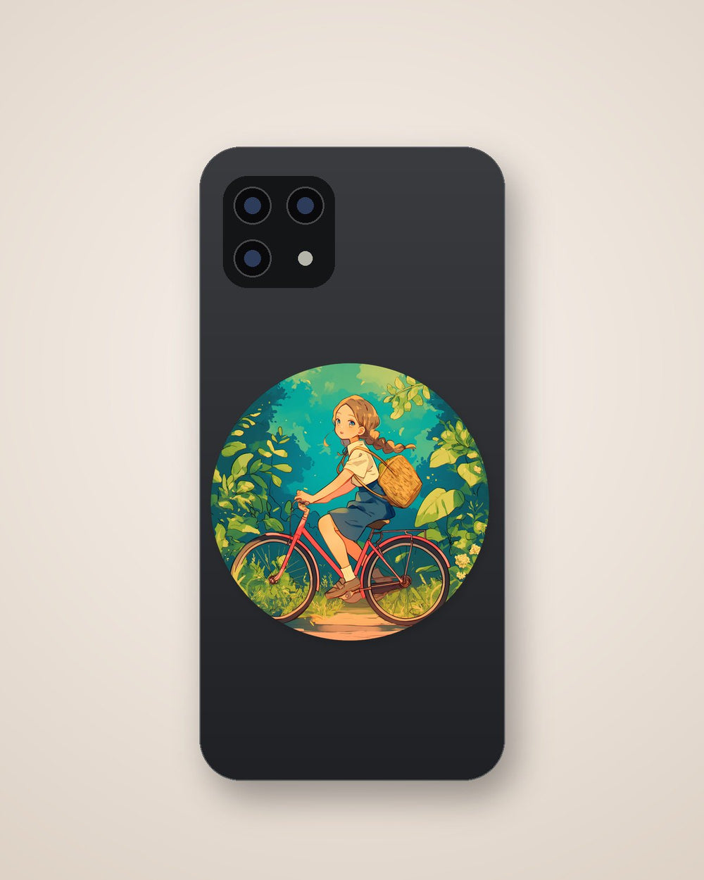 Anime Girl on Bike Round Sticker