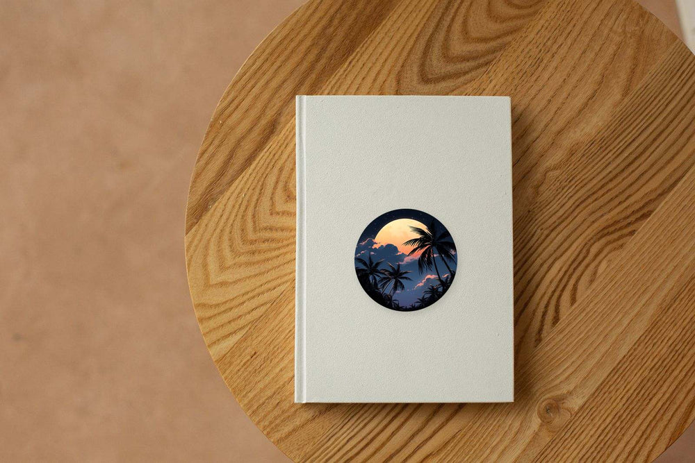 Night Palms & Orange Moon Round Sticker