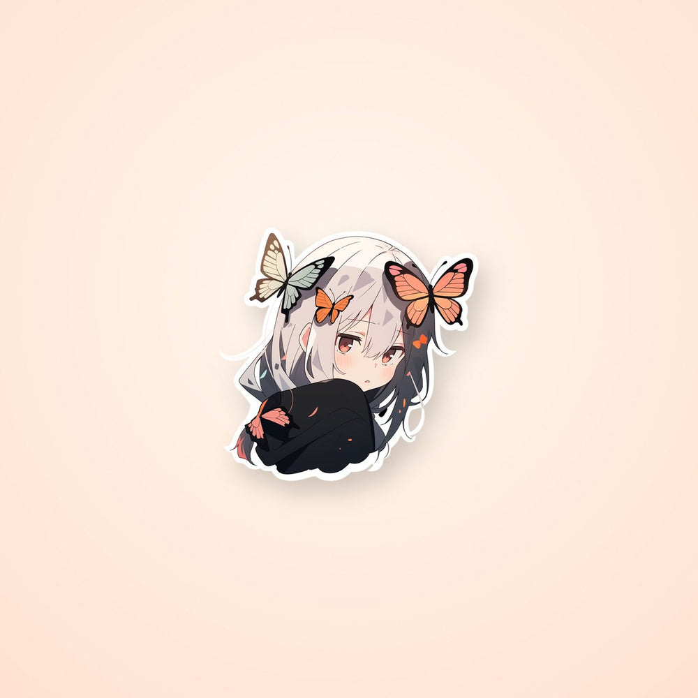Cute Anime Girl with Butterflies Sticker