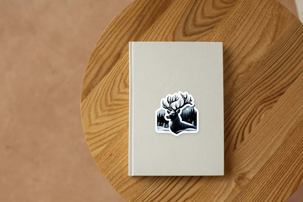 Deer in Winter Forest Art Sticker