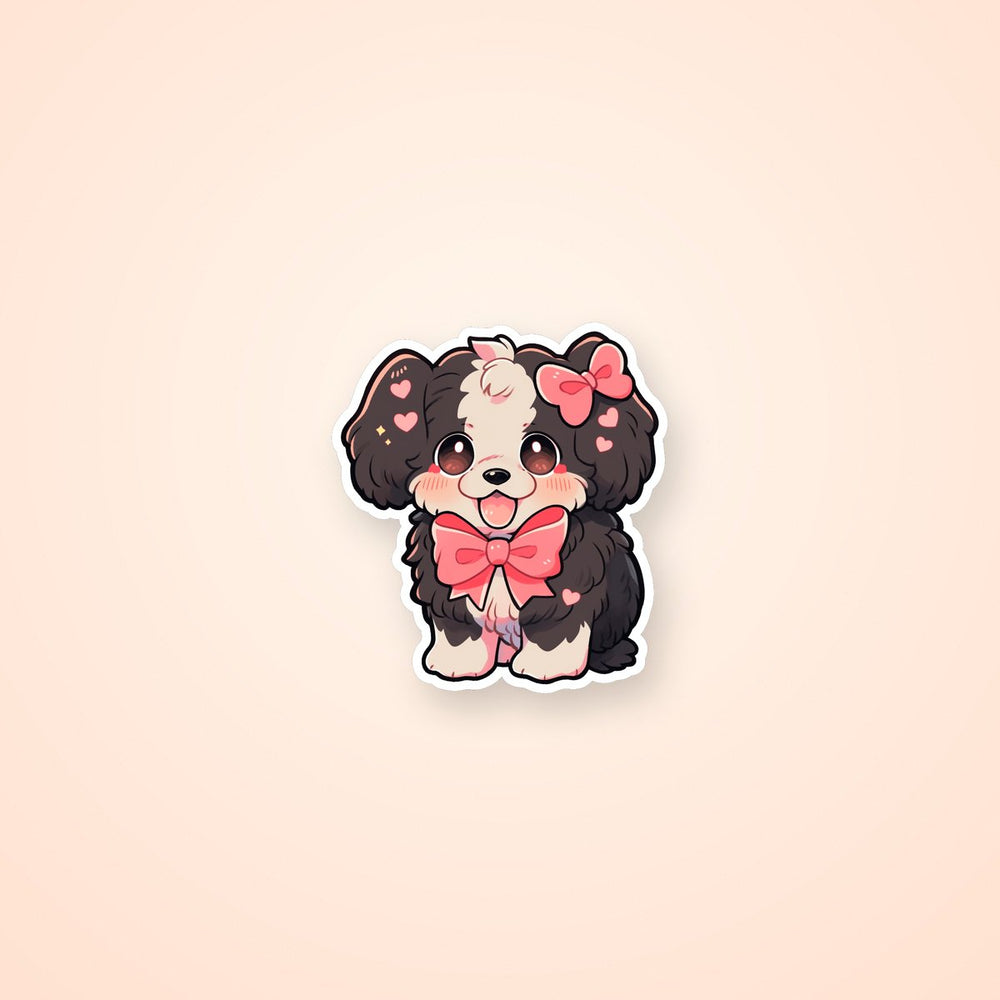 Cute Dog with Red Bow Sticker