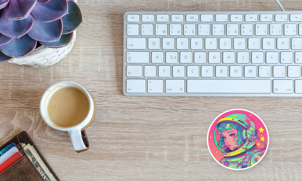 Retro Astronaut Girl Psychedelic Space Sticker