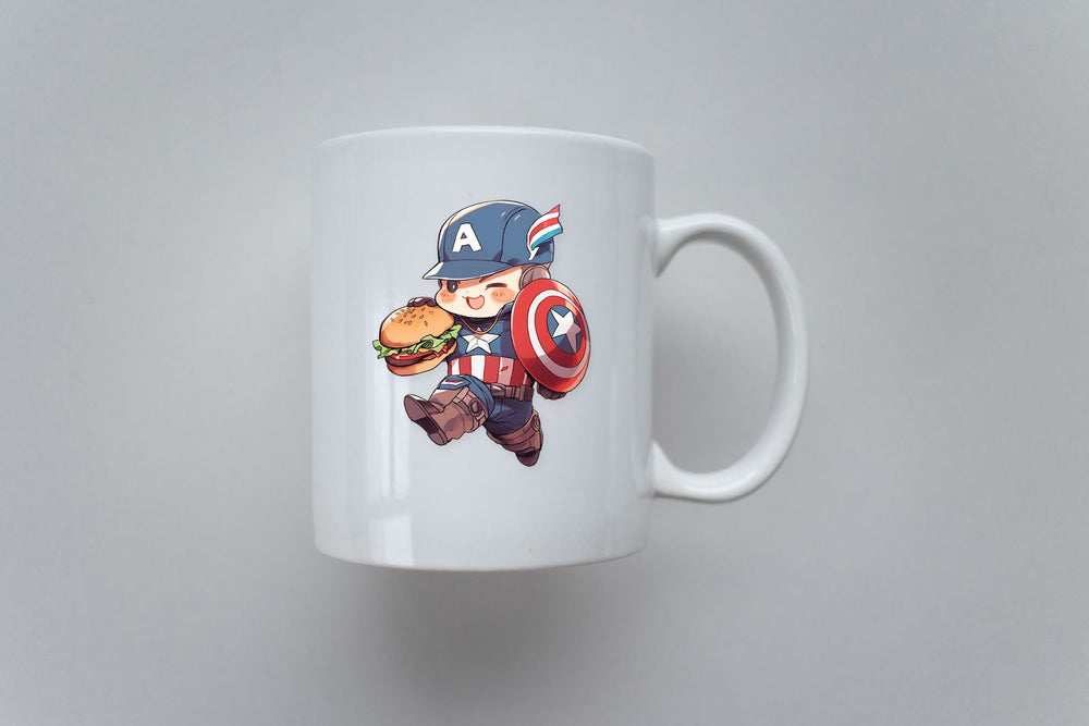 Chibi Captain America with Burger Marvel Sticker