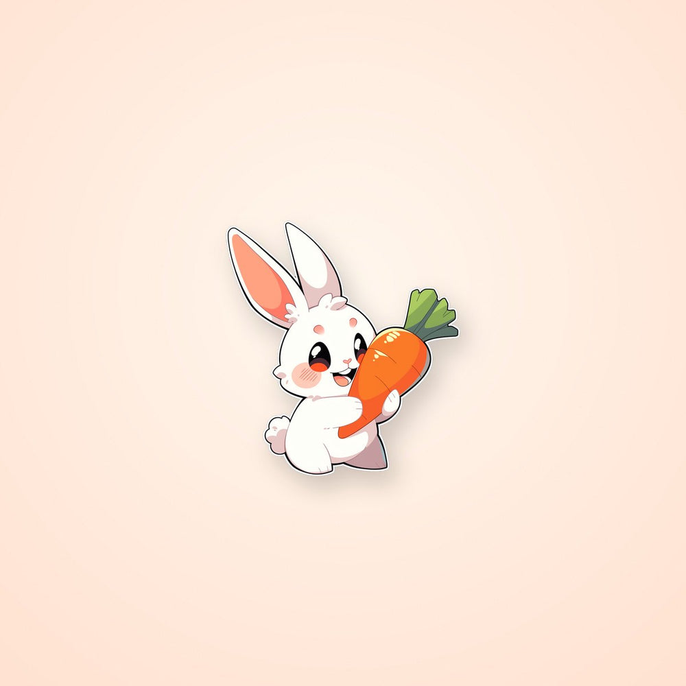 Happy White Bunny with Carrot Sticker