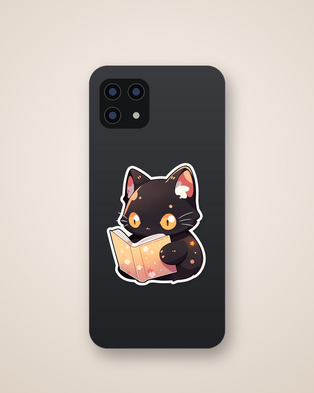 Cute Black Cat Reading Book Sticker