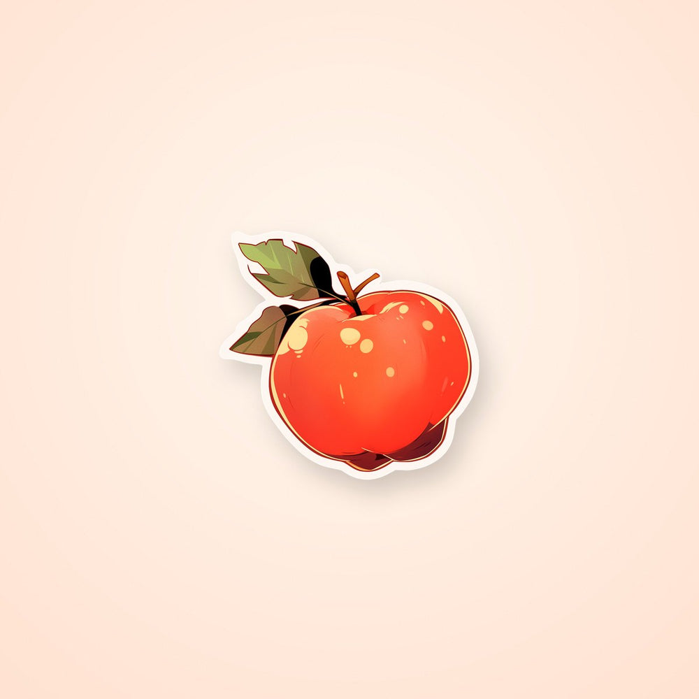 Aesthetic Red Apple with Leaves Sticker