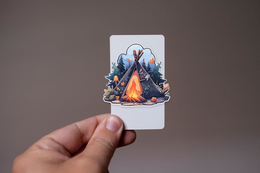 Tent and Campfire in the Woods Sticker