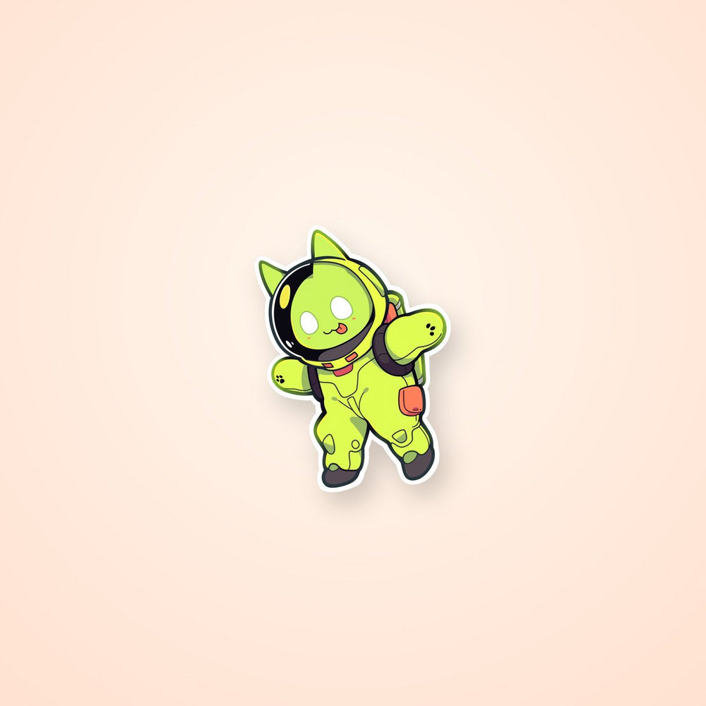 Funny Acid Green Kitty Astronaut Sticker