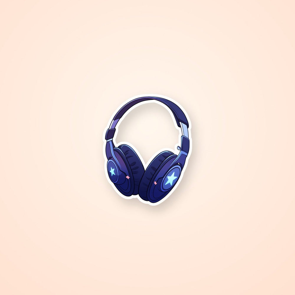 Dark Blue Headphones with Stars Sticker