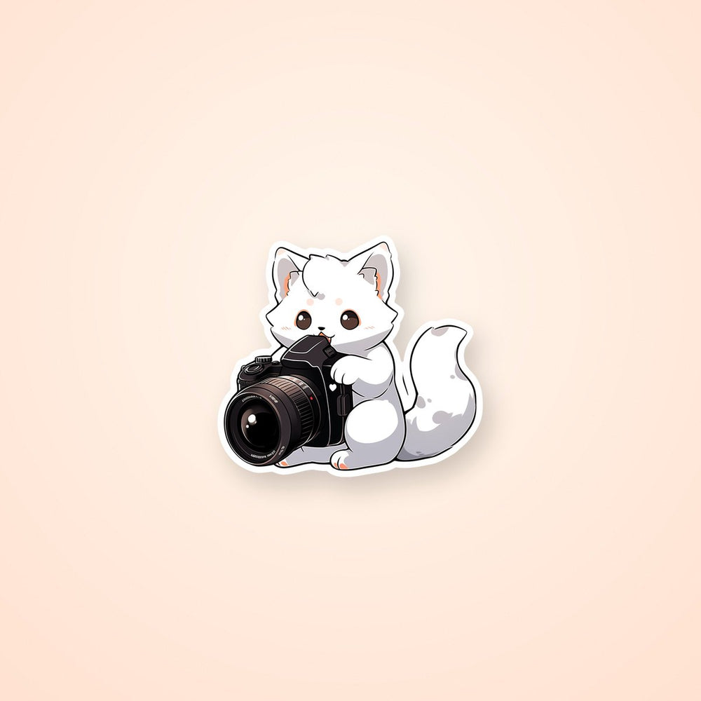 Cute White Cat Photographer Sticker