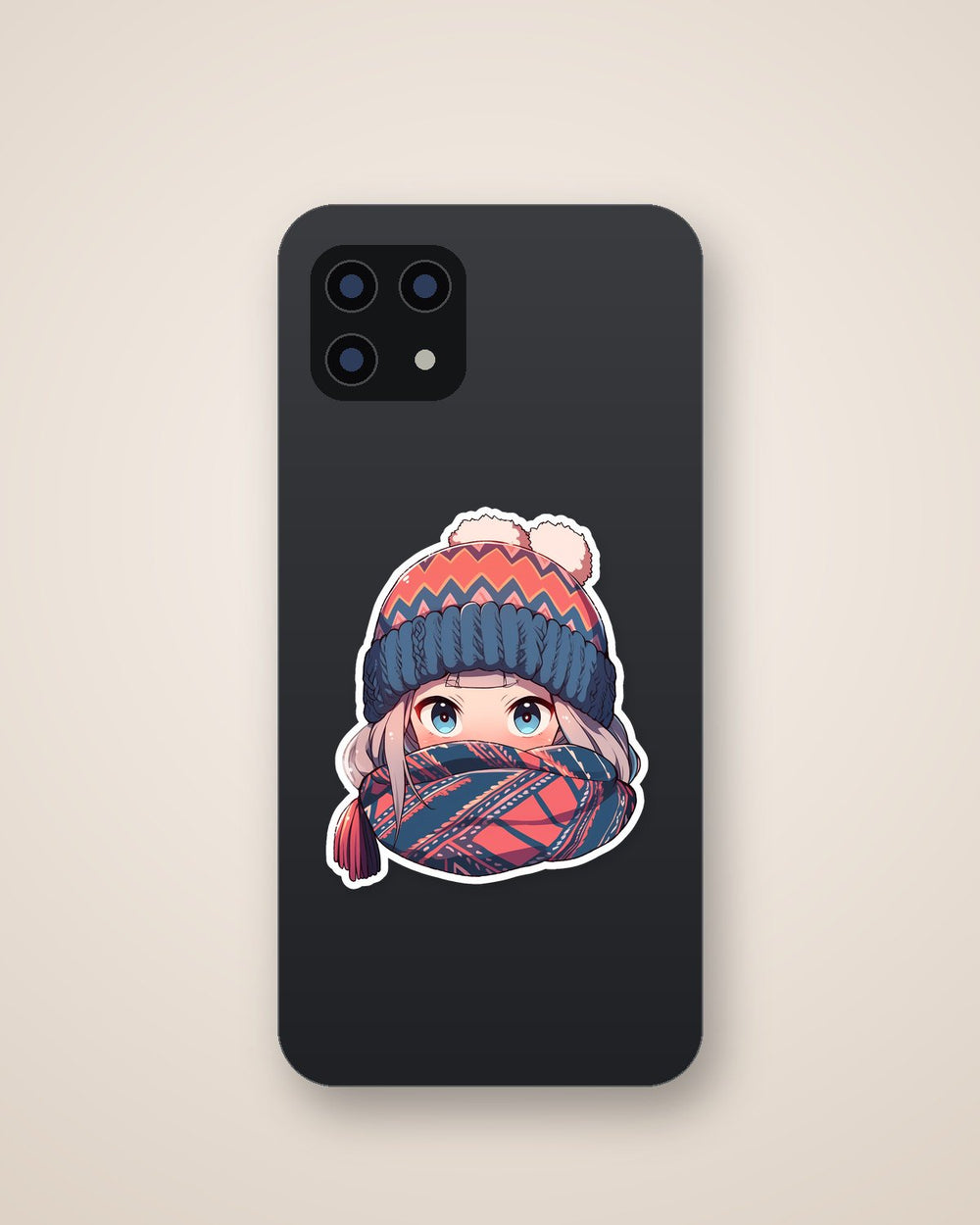 Anime Girl in Scarf and Knitted Hat Sticker