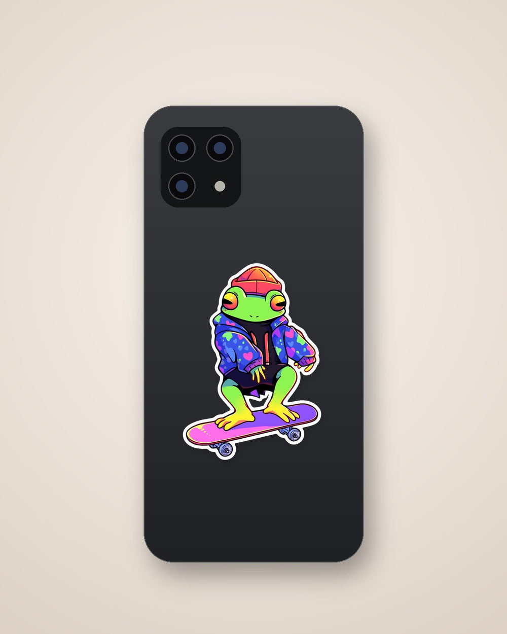 Colorful Trippy Frog on Skateboard Sticker
