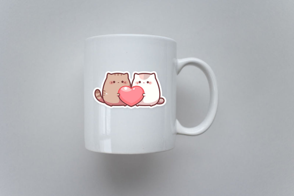 Cute Cats Holding Heart Sticker