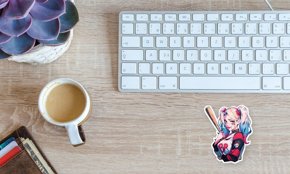 Cute Harley Quinn with Bat Comics Sticker