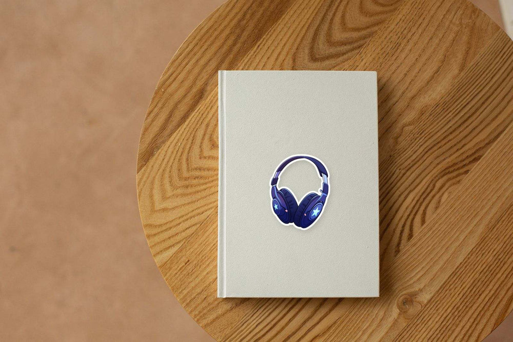 Dark Blue Headphones with Stars Sticker