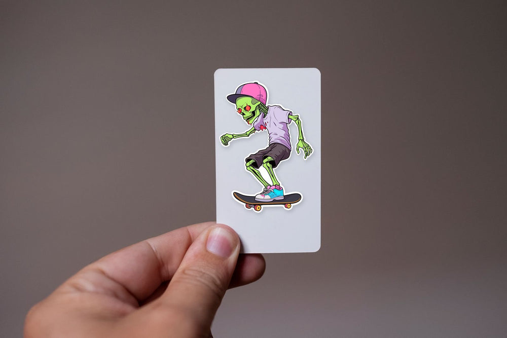 Green Skeleton Skateboarding Sticker