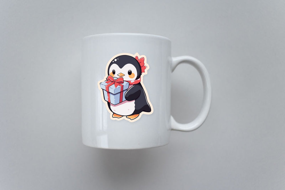 Penguin with a Christmas Gift Sticker