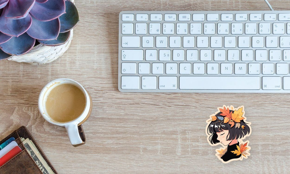 Crying Girl in Autumn Leaves Sticker
