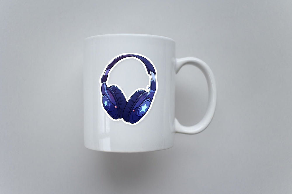 Dark Blue Headphones with Stars Sticker