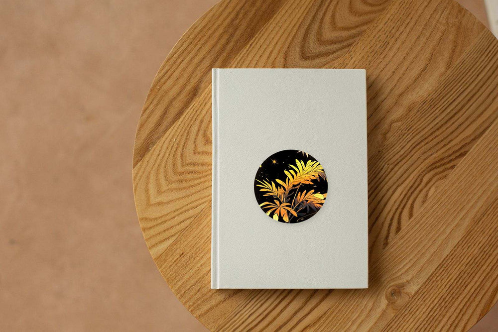 Yellow & Orange Palm Leaves Round Sticker