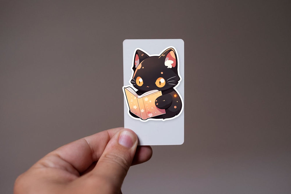 Cute Black Cat Reading Book Sticker
